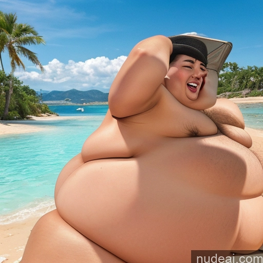 Woman One Busty Huge Boobs Thick Chubby Short 20s Happy Black Hair Italian Bedroom Front View Nude Beer Bright Lighting Detailed Short Hair Tanned Skin Bimbo Small Ass Fat Laughing Messy