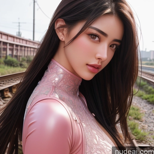 Two 18 Asian Arabic Pilot Brunette Lingerie Model Tatuno_kuchi Railroad Tracks Crisp Anime