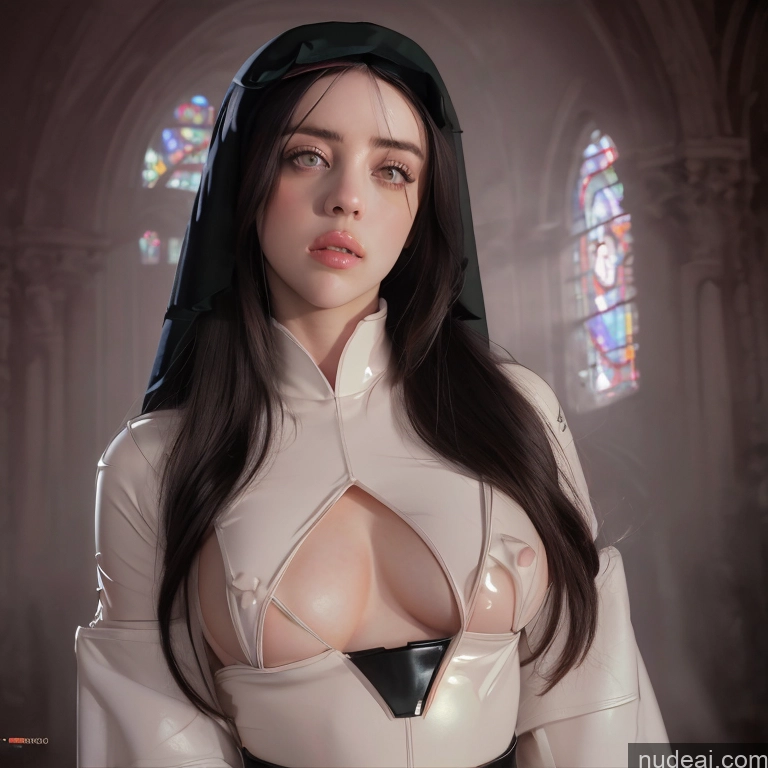 Billie Eilish Nun Oufit With Breast Curtains (Houshou Marine Style) Dark Lighting Suspension Bj_Devil_angel 20s Church