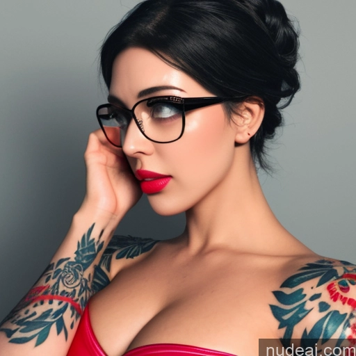 ai nude image of pics of Woman Milf One Busty Perfect Boobs Glasses Tattoos Lipstick Big Ass Thick Abs Tall Short Hair 20s Seductive Brunette White 3d Bedroom Blowjob Nude Transparent Bright Lighting Detailed Oiled Body Sexy Face Ahegao Hair Bun Back View