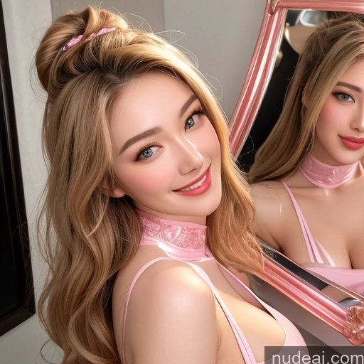 Woman Huge Boobs Small Ass Skinny 18 Orgasm Happy Blonde Hair Bun Asian Mirror Selfie 3d Moon Mountains Close-up View Angel Apron Transparent Topless