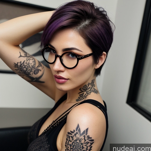 ai nude image of pics of Woman One Short Hair Fairer Skin Big Ass Perfect Boobs Tattoos Glasses Skinny 18 Sexy Face Purple Hair Messy Japanese Nude Cumshot