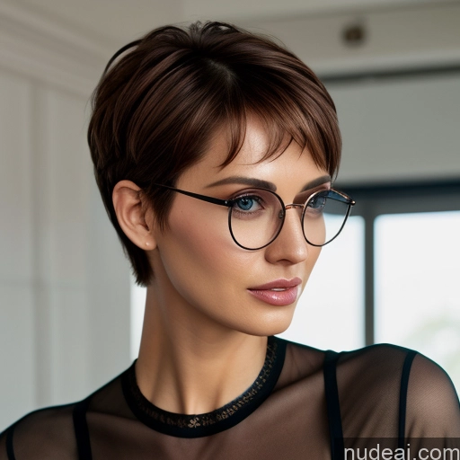 ai nude image of pics of 60s Short Hair Czech Bedroom Shirt Woman Ginger Glasses