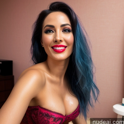 ai nude image of pics of Partially Nude Woman Model One Small Tits Lipstick Thick Dark Skin 20s Happy Orgasm Seductive Blue Hair Straight Native American Mirror Selfie Casino Front View Close-up View Working Out Bathing Straddling Dress Jewelry Detailed