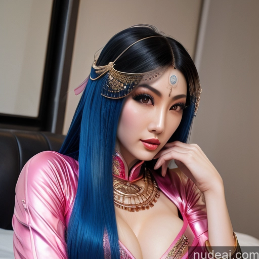 MuQingQing Akane Girl Blue Hair Biker Suit