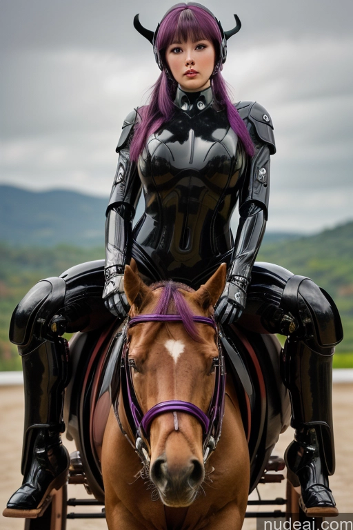 Wooden Horse RealDownblouse Equitation Nude Purple Hair 1girl SuperMecha: A-Mecha Musume A素体机娘