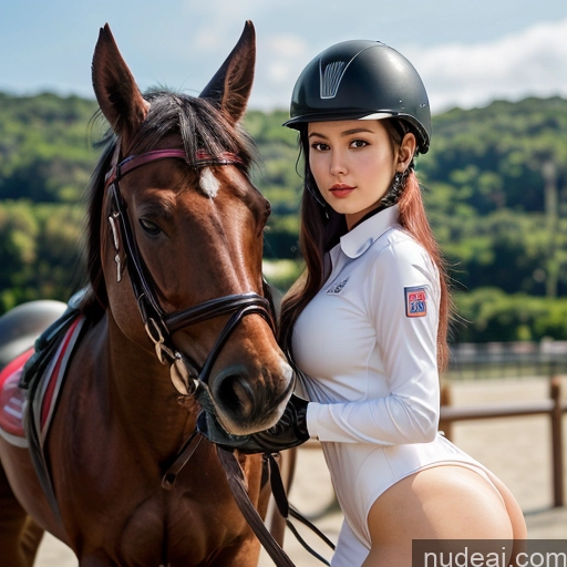 1girl Wooden Horse Equitation Helmdef, Hat, Military, White Shorts, White Gloves, Warm Anime Vintage Beach