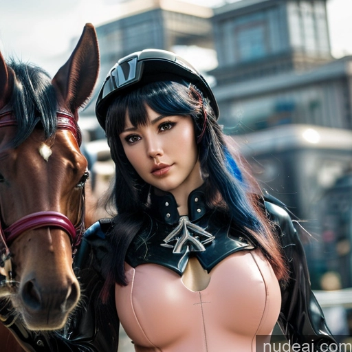 Equitation Vintage SuperMecha: A-Mecha Musume A素体机娘 Blue Hair Hu Tao: Genshin Impact Cosplayers