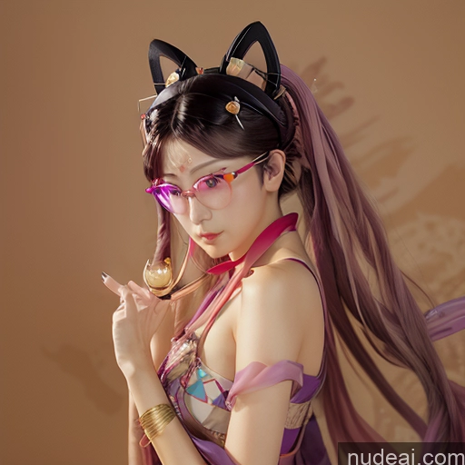 Warm Anime 1girl Kafka, Sunglasses, Eyewear On Head Skin Detail (beta) Purple Hair, Hair Ornament, Twintails, Cat Ears Hairstyle Dunhuang (敦煌) V2