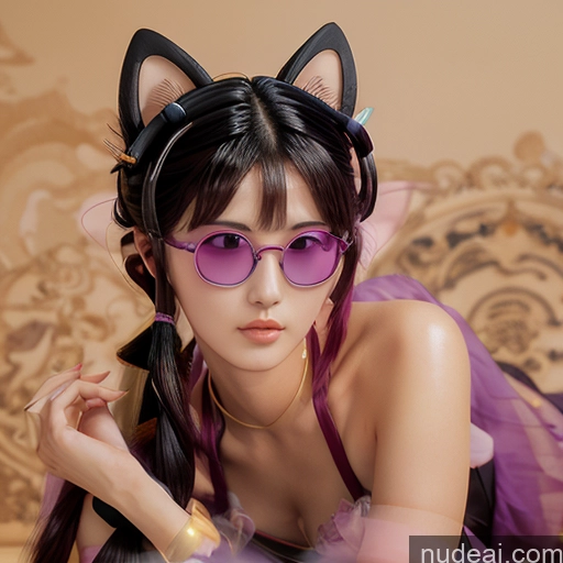 ai nude image of pics of Warm Anime 1girl Kafka, Sunglasses, Eyewear On Head Skin Detail (beta) Purple Hair, Hair Ornament, Twintails, Cat Ears Hairstyle Dunhuang (敦煌) V2