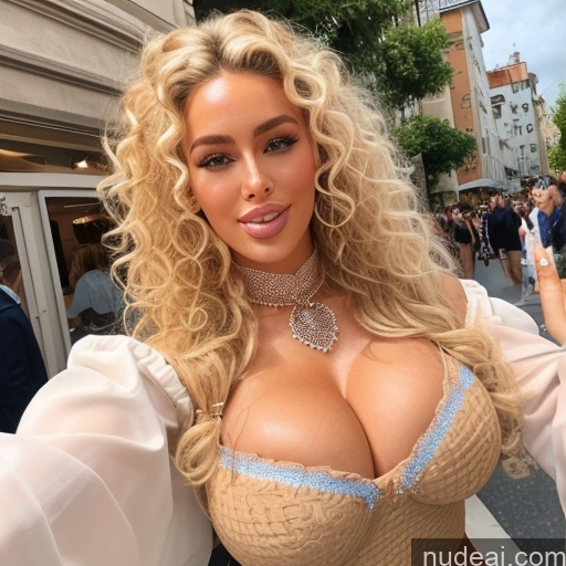 ai nude image of pics of Bimbo Busty Huge Boobs Skinny Short Pubic Hair Curly Hair 30s Happy Blonde Scandinavian Swedish Front View Nude Choker High Heels Cleavage Jewelry Bright Lighting Detailed Two Several Tent