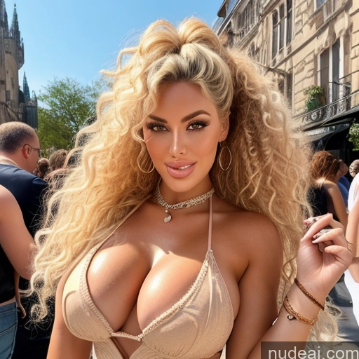 ai nude image of pics of Bimbo Busty Huge Boobs Skinny Short Pubic Hair Curly Hair 30s Happy Blonde Scandinavian Swedish Front View Nude Choker High Heels Cleavage Jewelry Bright Lighting Detailed Two Several Tent Beautiful