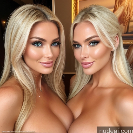 related ai porn images free for Two Miss Universe Model Busty Huge Boobs Happy Blonde Straight Scandinavian Bedroom Front View Back View T-pose Topless Bright Lighting Detailed Nude Bimbo 40s Woman