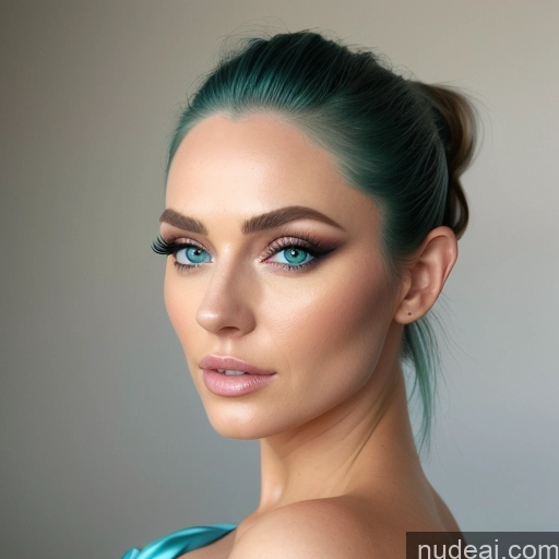 Nude Marquise Hair Deep Blue Eyes Green Hair Ponytail