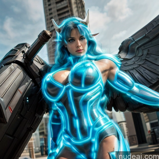 related ai porn images free for Woman Busty Muscular Abs Neon Lights Clothes: Blue Front View Has Wings Angel Fantasy Armor Viking Bodybuilder Perfect Boobs Detailed Deep Blue Eyes Blue Hair SuperMecha: A-Mecha Musume A素体机娘 Seductive