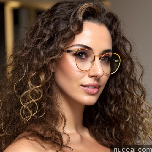 ai nude image of arafed woman with glasses and a brown dress posing for a picture pics of Woman Two Huge Boobs Perfect Boobs Glasses Skinny Big Hips Curly Hair 20s Orgasm Seductive Blonde Straight Brazilian Bedroom Front View Spreading Legs Nude