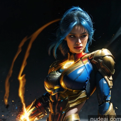 related ai porn images free for Superhero Captain Marvel Woman Busty Perfect Boobs Muscular Abs Bodybuilder Blue Hair Front View SuperMecha: A-Mecha Musume A素体机娘 Battlefield Science Fiction Style Cyborg Neon Lights Clothes: Yellow Gold Jewelry