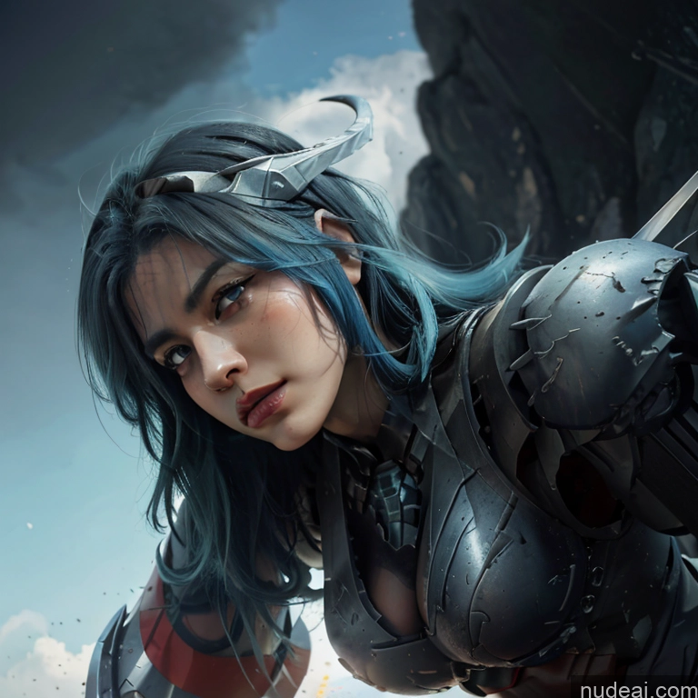 ai nude image of arafed woman with blue hair and armor on a cliff pics of Woman Bodybuilder Busty Muscular Abs Perfect Boobs Blue Hair Skin Detail (beta) Front View Cosplay Superhero Detailed Captain Marvel Has Wings Angel SuperMecha: A-Mecha Musume A素体机娘 Battlefield