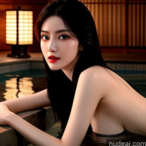 ai nude image of araffe asian woman in a black bikini posing in a pool pics of Nude MuQingQing Onsen