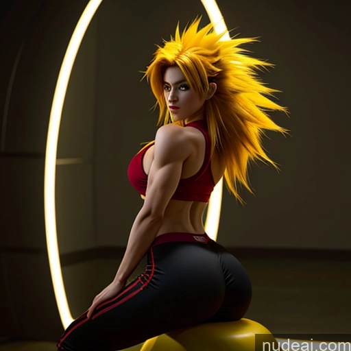 ai nude image of blond woman with yellow hair sitting on a yellow ball pics of Bodybuilder Dress Pants Super Saiyan 4 Super Saiyan