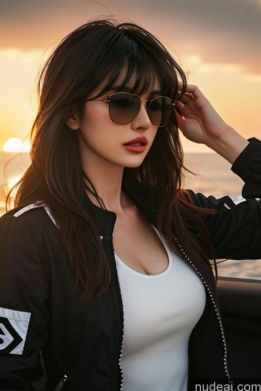 related ai porn images free for Bangs Wavy Hair Looking At Sky Bomber Mech Suit Sunglasses