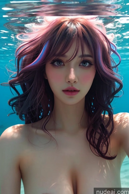 ai nude image of a woman with a pink hair is under water in a pool pics of Looking At Sky Bangs Wavy Hair Beach Nude Rainbow Haired Girl Underwater