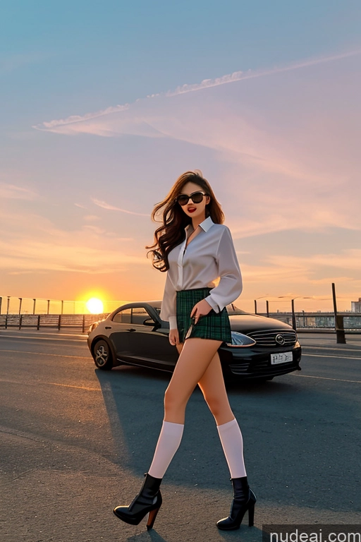 related ai porn images free for Looking At Sky Bangs Wavy Hair High Heels High Socks Sunglasses Kilt