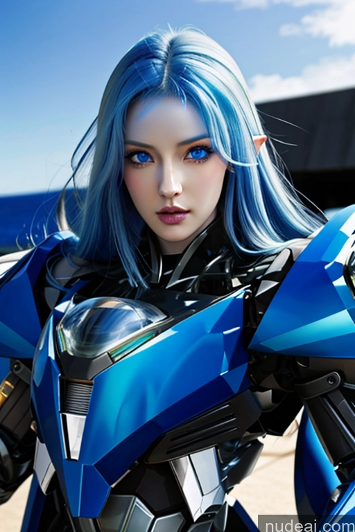 ai nude image of arafed woman with blue hair and blue eyes posing for a picture pics of Rainbow Haired Girl Deep Blue Eyes SuperMecha: A-Mecha Musume A素体机娘