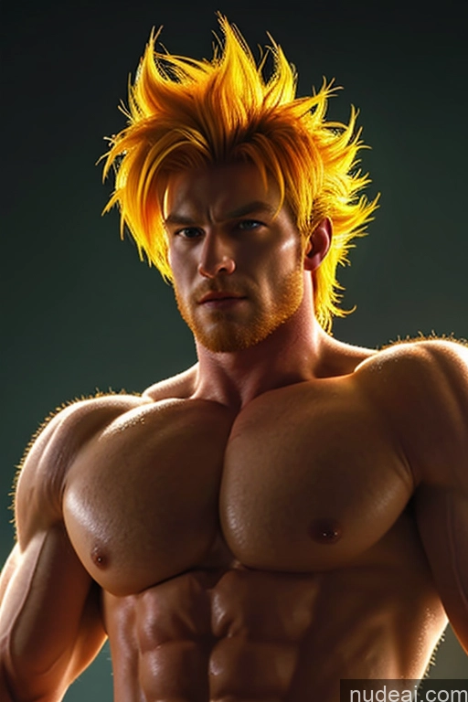 ai nude image of arafed male with orange hair and a beard posing for a picture pics of Super Saiyan 4 Super Saiyan Bodybuilder Firefighter