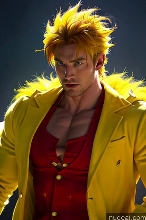 ai nude image of arafed man in yellow jacket and red shirt posing for a picture pics of Super Saiyan 4 Super Saiyan Bodybuilder Santa EdgCJ, Wearing EdgCJ, Chic Jacket