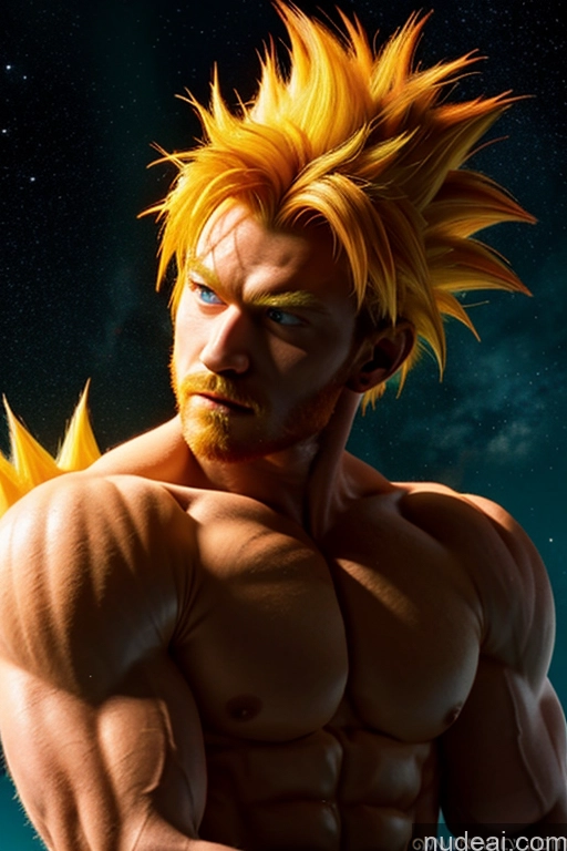 ai nude image of anime character with yellow hair and a beard and a yellow shirt pics of Super Saiyan 4 Super Saiyan Bodybuilder Space Suit