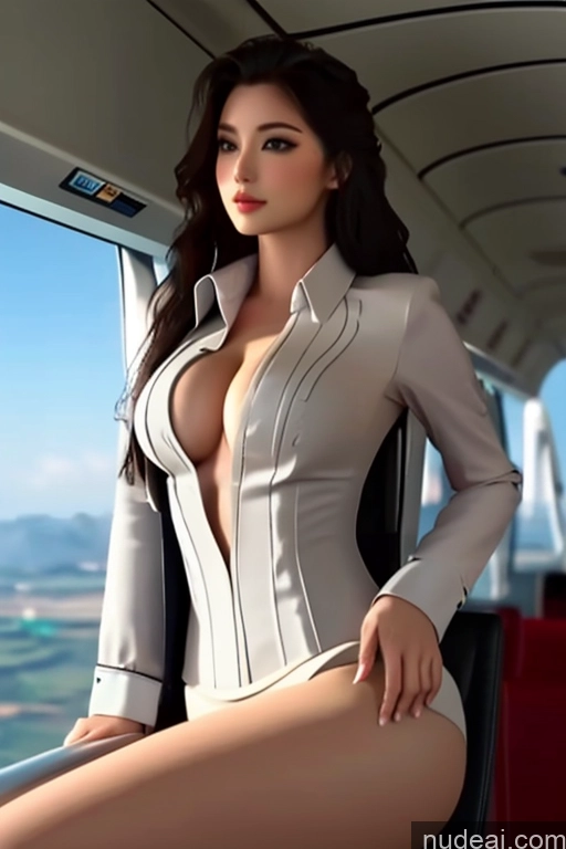 Looking At Sky LanLingEr Busty Wavy Hair Flight Attendant