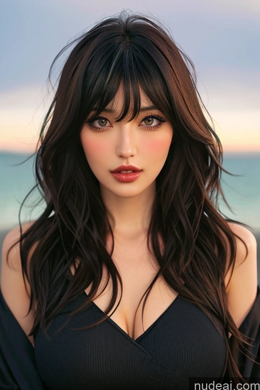 ai nude image of a close up of a woman with long hair wearing a black top pics of Bangs Wavy Hair Looking At Sky Halloween