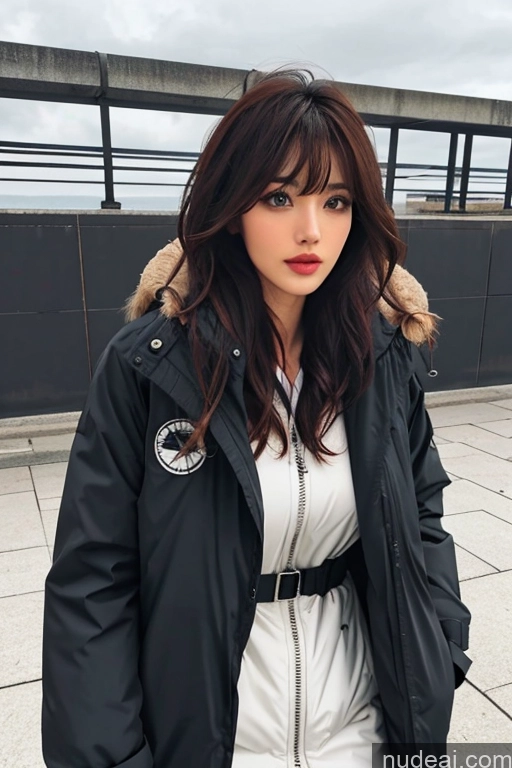 Bangs Wavy Hair Looking At Sky Parka