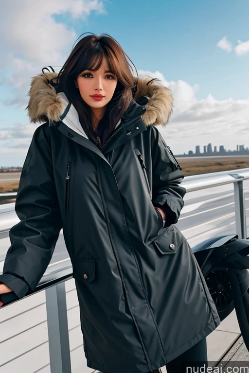 Bangs Wavy Hair Looking At Sky Parka Pilot