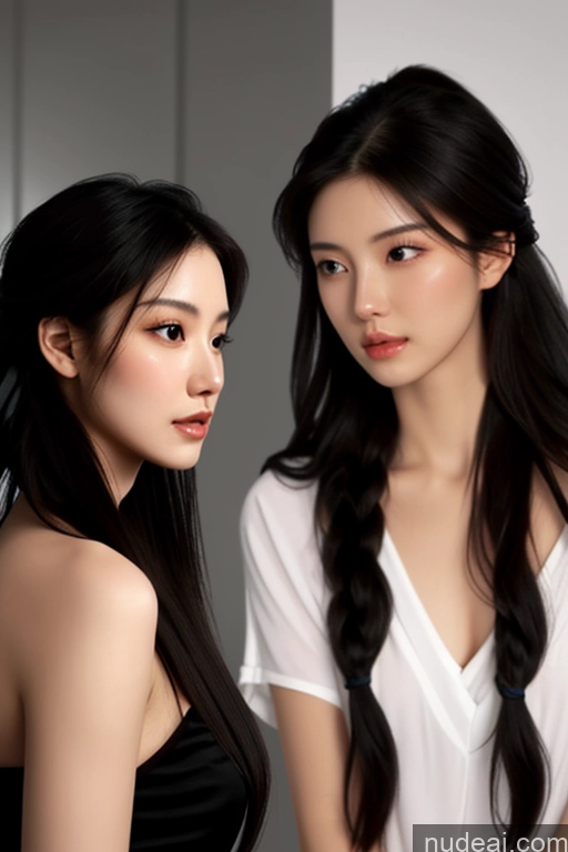 ai nude image of two asian women with long hair and white shirts are looking at each other pics of Beautiful 18 Chinese Cumshot Nude Ponytail Sad Bathroom Woman + Man Long Hair