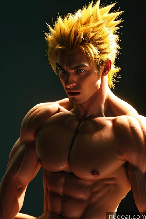 ai nude image of arafed male with a yellow hair and a muscular body pics of Bodybuilder Super Saiyan Super Saiyan 4 Gold Jewelry