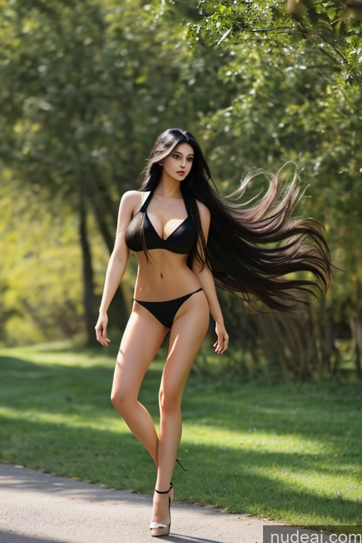 ai nude image of araffe woman in a bikini walking down a path in a park pics of Straight Black Hair 20s Long Hair Woman Oiled Body Nude Bending Over Busty Huge Boobs Beautiful Long Legs Thick Big Hips