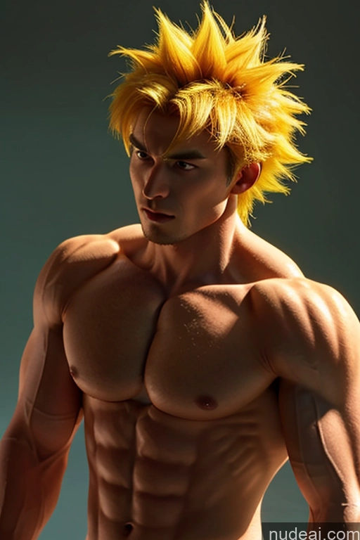 ai nude image of arafed male model with yellow hair and no shirt posing for a picture pics of Bodybuilder Super Saiyan Super Saiyan 4