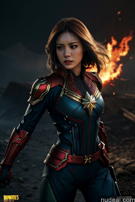 ai nude image of a close up of a woman in a suit with a fire in the background pics of Glowing, Skull, Armor, Spikes, Teeth, Monster, Dirty, Tentacles, Pus, Pimples, Crack, Truenurgle Battlefield Captain Marvel