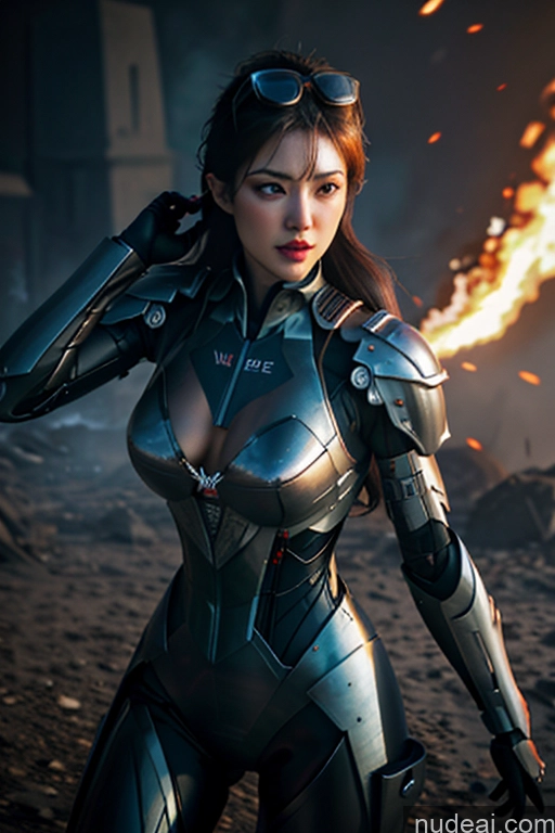 ai nude image of female in a futuristic suit with a fireball in the background pics of Battlefield ARC: A-Mecha Musume A素体机娘