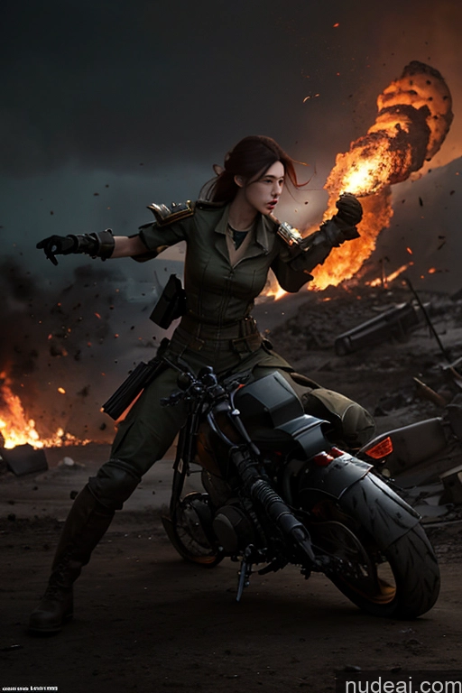 ai nude image of woman in military outfit on motorcycle with flames in background pics of Battlefield Glowing, Skull, Armor, Spikes, Teeth, Monster, Dirty, Tentacles, Pus, Pimples, Crack, Truenurgle Bomber