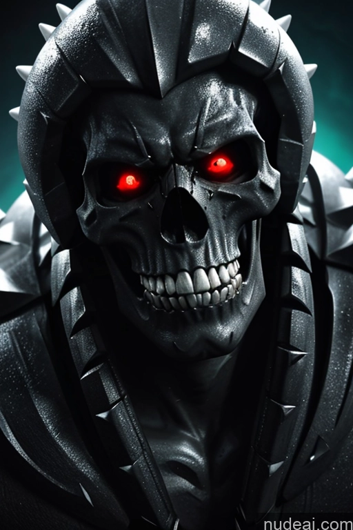 ai nude image of a close up of a skull with red eyes and a hood pics of Glowing, Skull, Armor, Spikes, Teeth, Monster, Dirty, Tentacles, Pus, Pimples, Crack, Truenurgle Bodybuilder