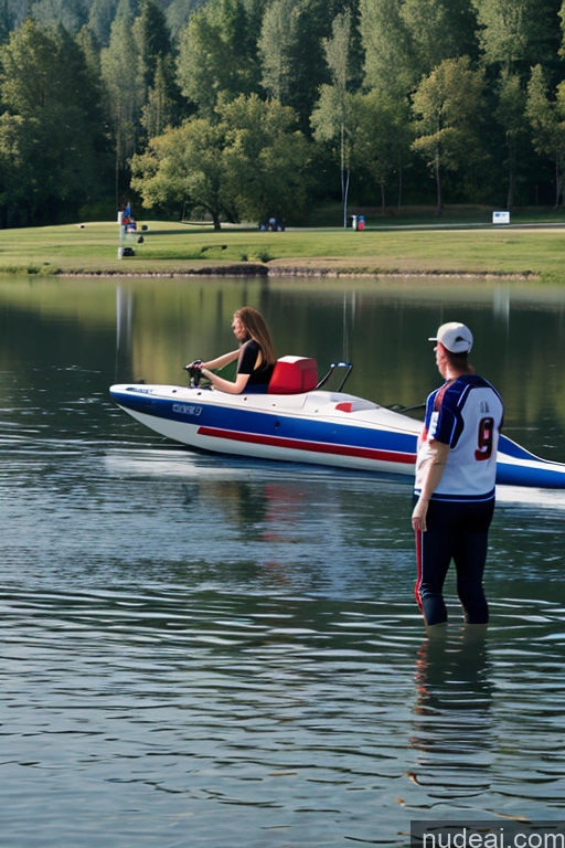 ai nude image of there is a man and a woman in a boat on the water pics of Two Lake Athlete Bomber