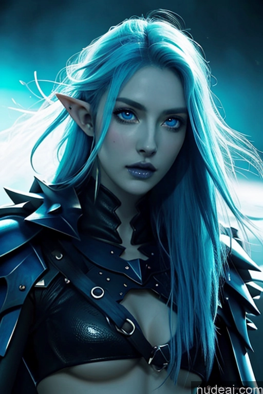 ai nude image of a woman with blue hair and a leather outfit posing for a picture pics of Glowing, Skull, Armor, Spikes, Teeth, Monster, Dirty, Tentacles, Pus, Pimples, Crack, Truenurgle Deep Blue Eyes Rainbow Haired Girl