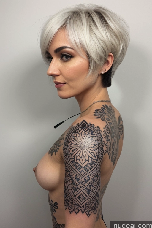 related ai porn images free for Milf Tattoos Short Short Hair 40s White Hair Bobcut Close-up View Front View Nude