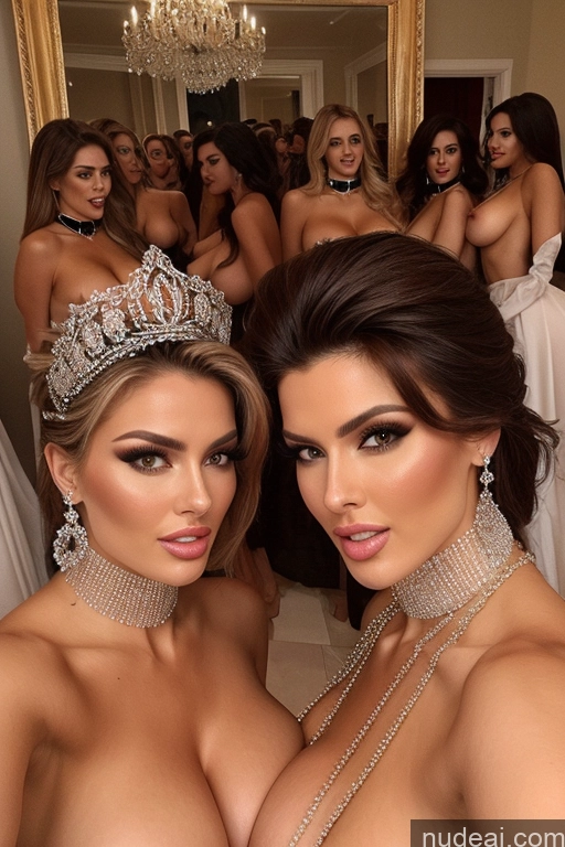 ai nude image of araffes are posing for a picture in a mirror with their crowns pics of Miss Universe Model Huge Boobs 20s Two Several Party Mirror Selfie Shocked Close-up View Choker Nude