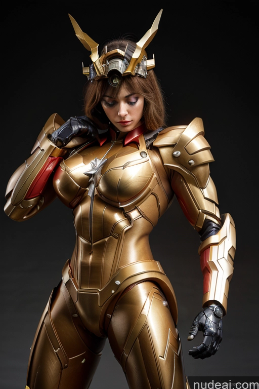 ai nude image of a close up of a woman in a gold suit with a sword pics of Captain Marvel SuperMecha: A-Mecha Musume A素体机娘 Woman Busty Abs Front View Bodybuilder Muscular Has Wings Angel