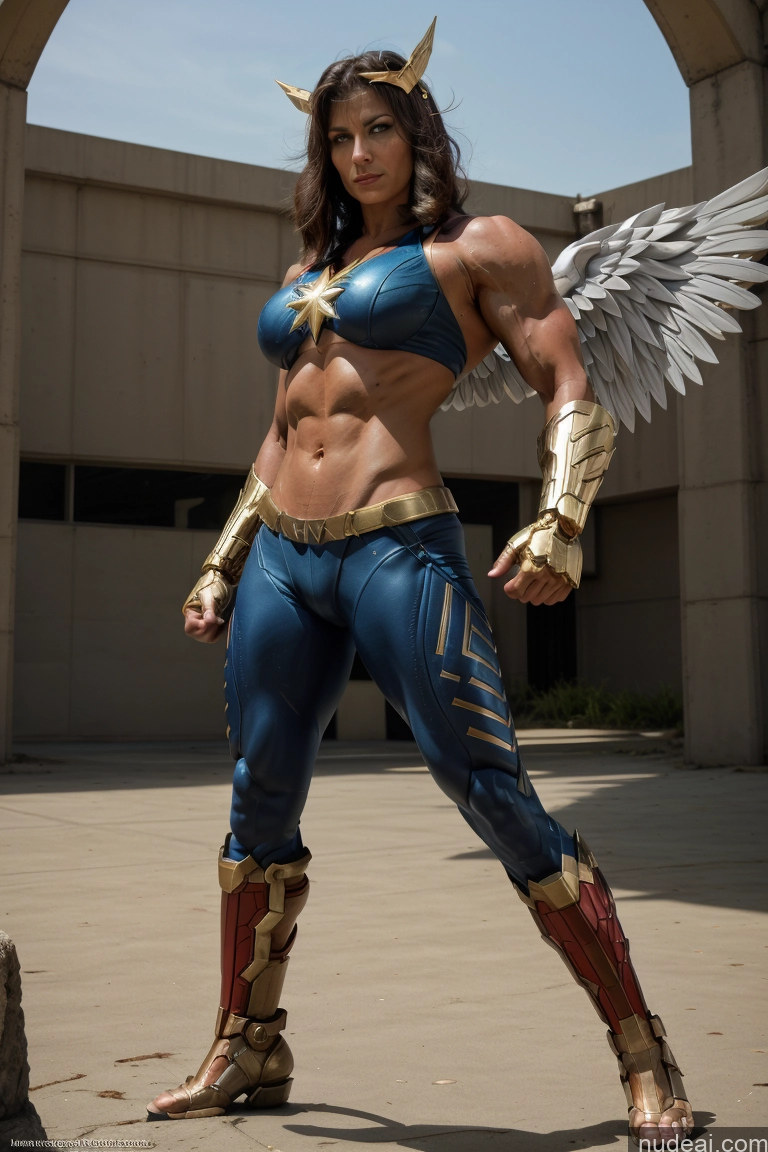 ai nude image of arafed woman in a costume with wings and a bodysuit pics of Captain Marvel Woman Busty Abs Front View Bodybuilder Muscular Has Wings SSS: A-Mecha Musume A素体机娘