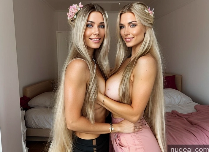 ai nude image of two women with long blonde hair posing for a picture in a bedroom pics of Perfect Boobs Long Hair Perfect Body Fairer Skin 18 Dutch Scandinavian Bedroom Front View Cleavage Partially Nude Transparent Detailed Miss Universe Model Two Ahegao Sorority Milf